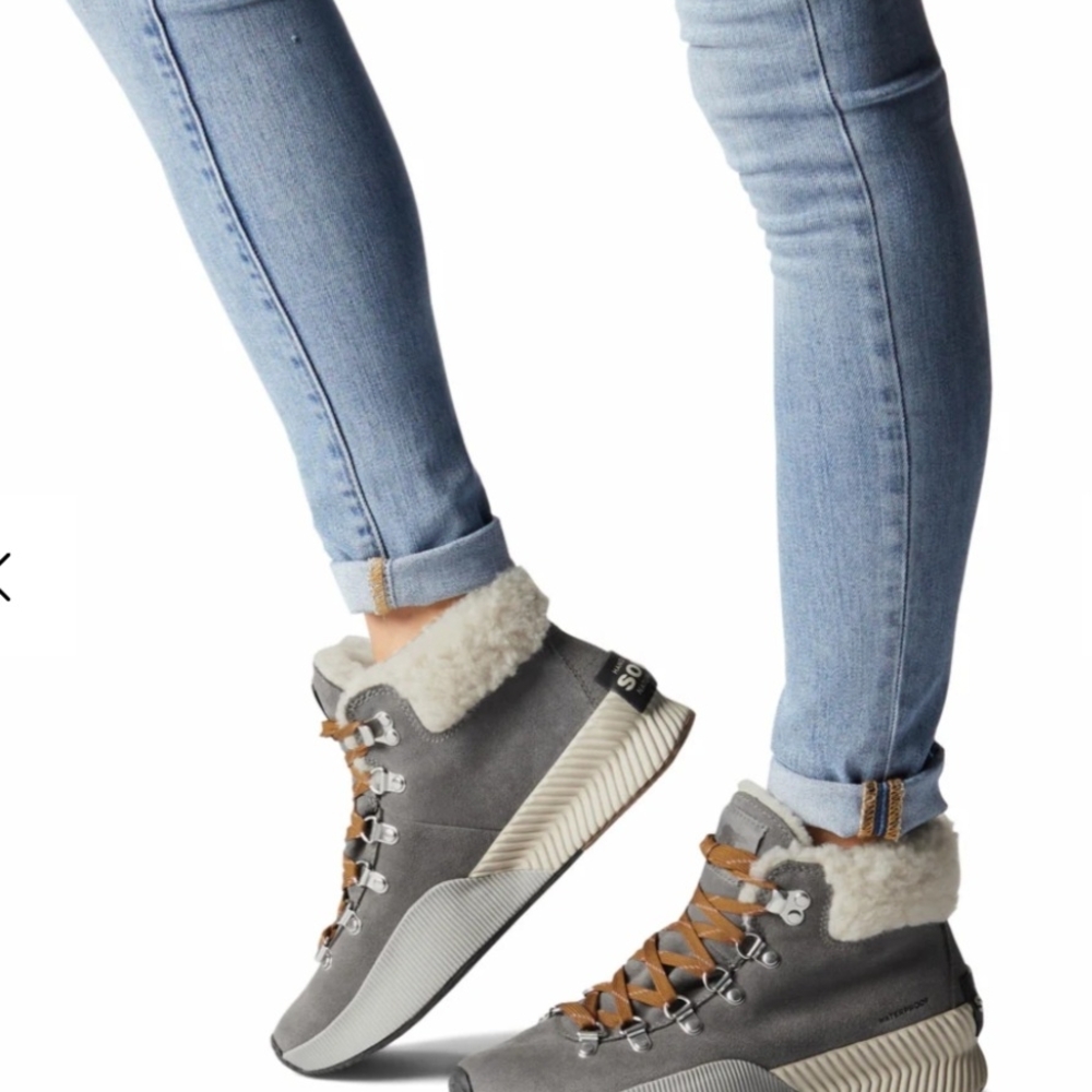 Sorel Gray High-Top Sneakers with Faux Fur